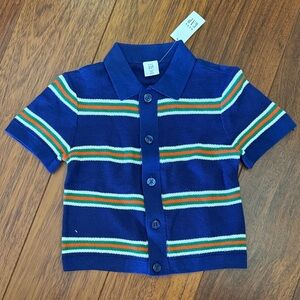 Gap Kids Blue Knit Striped Button Down Shirt